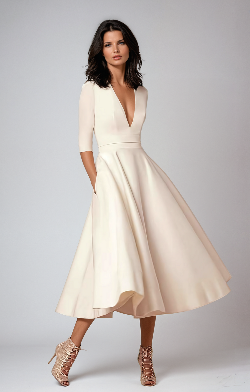 Evelyn Women's Wedding Guest Flared Midi Dress White