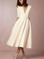 Evelyn Women's Wedding Guest Flared Midi Dress White