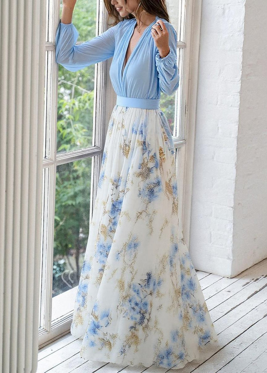 Clarke London Long-Sleeve Maxi Dress Deep V-Neck Floral – Blake & Lane
