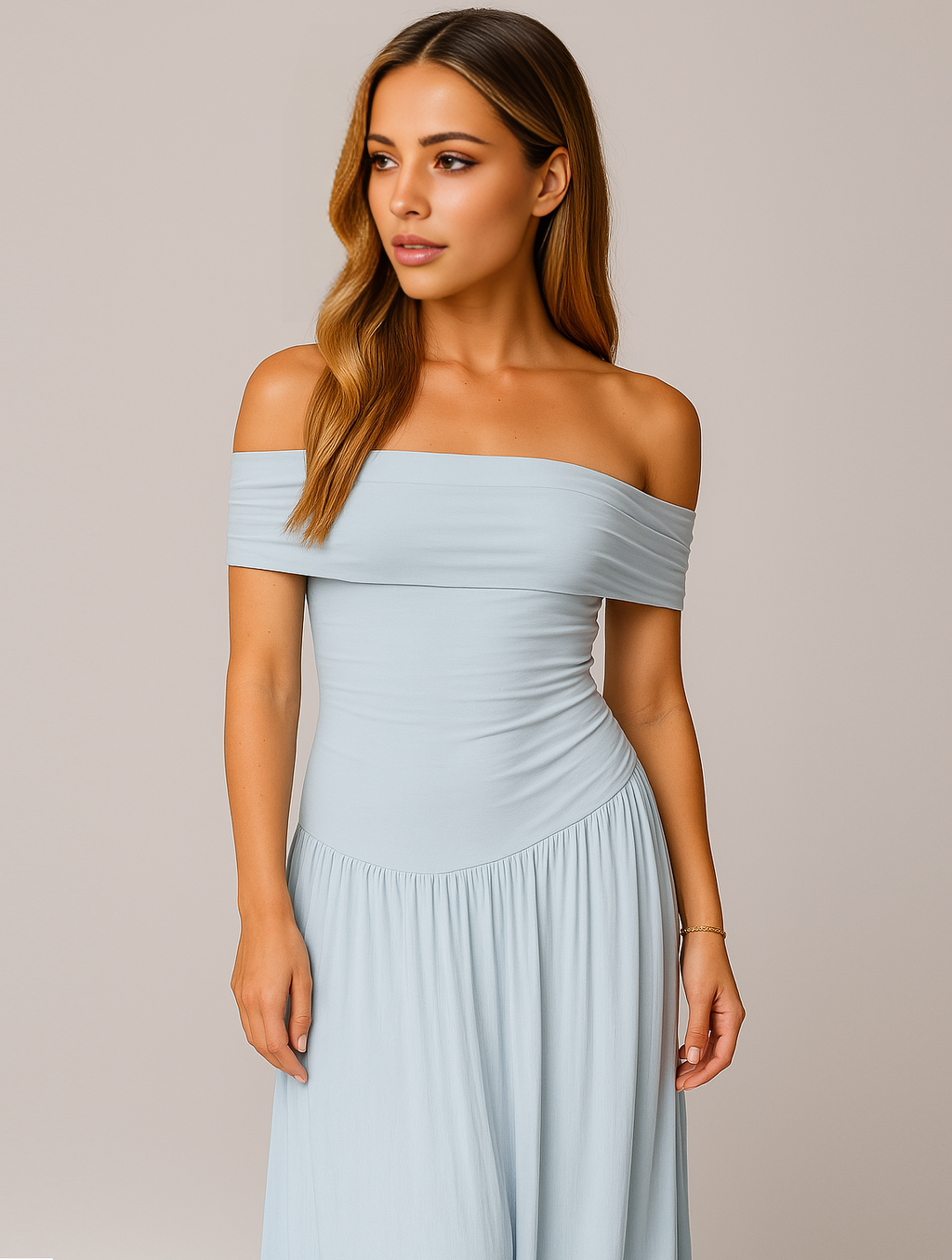 The Hills Nashville Bella Pleated Maxi Dress Off-Shoulder Wedding Guest