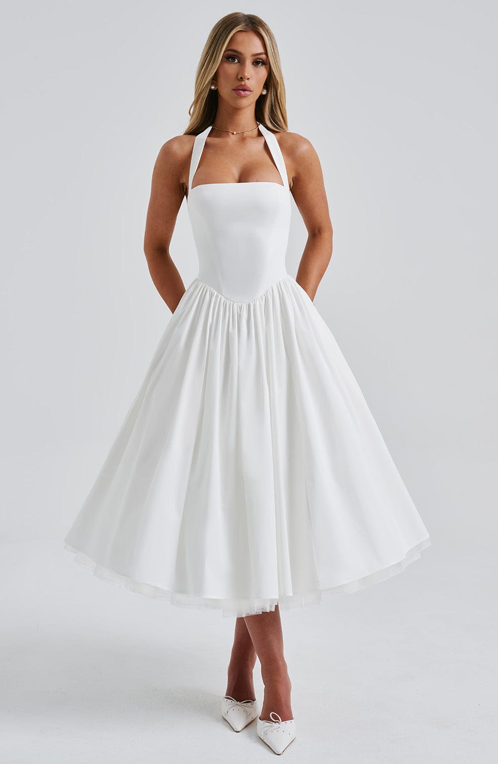 Chloe Women's Halter Midi Dress Floral Wedding Guest