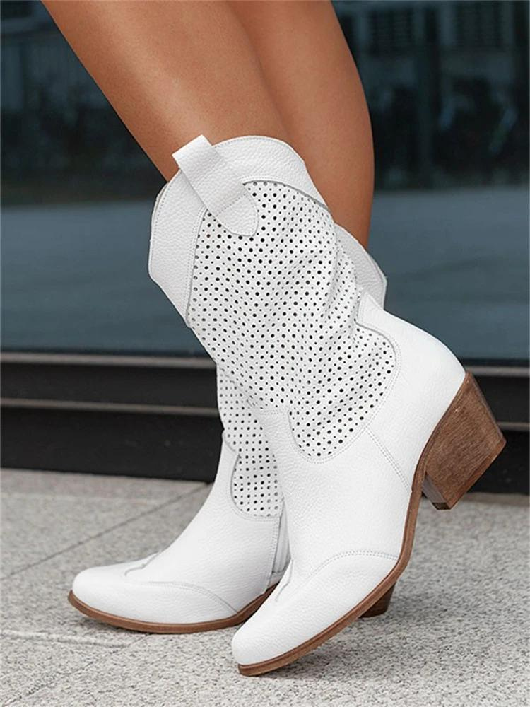 Veronique Perforated Block Heel Cowboy Boots Women's