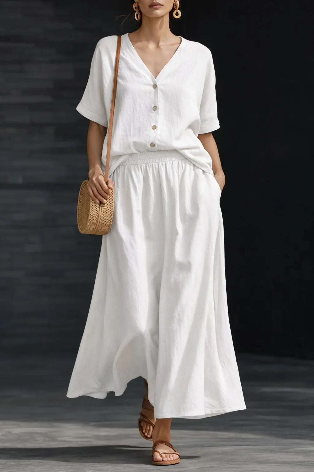 Haven Beck Isla Relaxed Co-Ord Set V-Neck Blouse Maxi Skirt