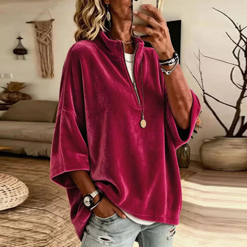 Mirelle Soft Comfort Half Zip Pullover Women's Relaxed Batwing Top