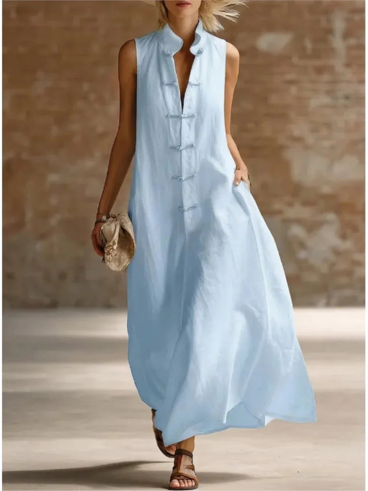 Haven Beck Savrani Sleeveless Maxi Dress with Frog Button Detail