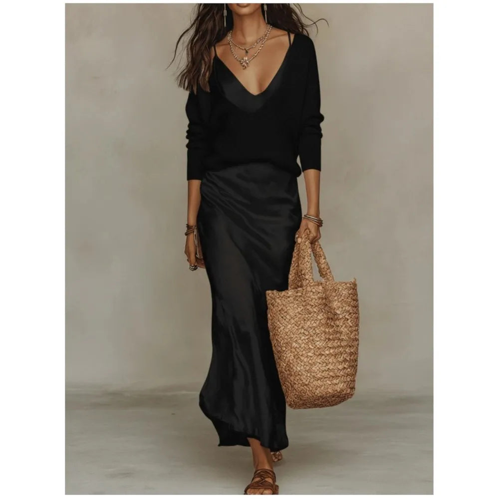 Haven Beck Valencia Silk Skirt Set 2-Piece Satin Suspender