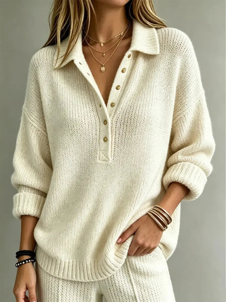 Tessa Button Neck Polo Sweater Women's