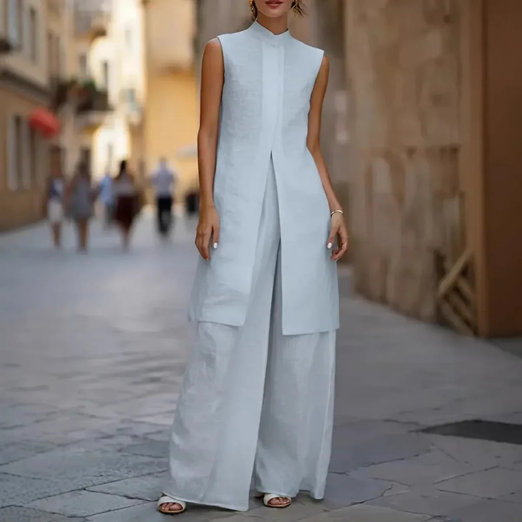 Aveline Sleeveless Cotton Linen Wide Leg Two-Piece Set