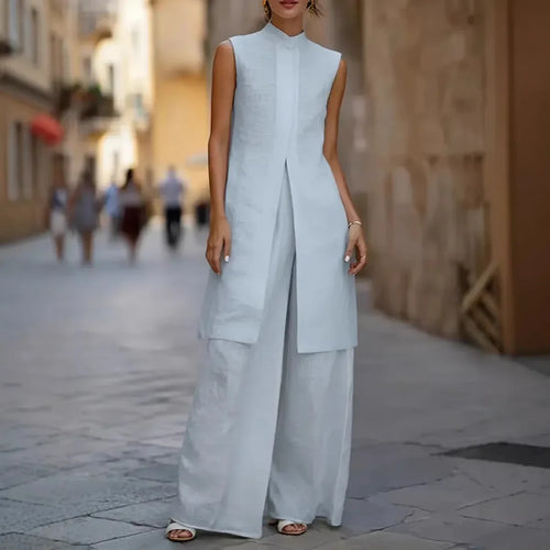 Aveline Sleeveless Cotton Linen Wide Leg Two-Piece Set
