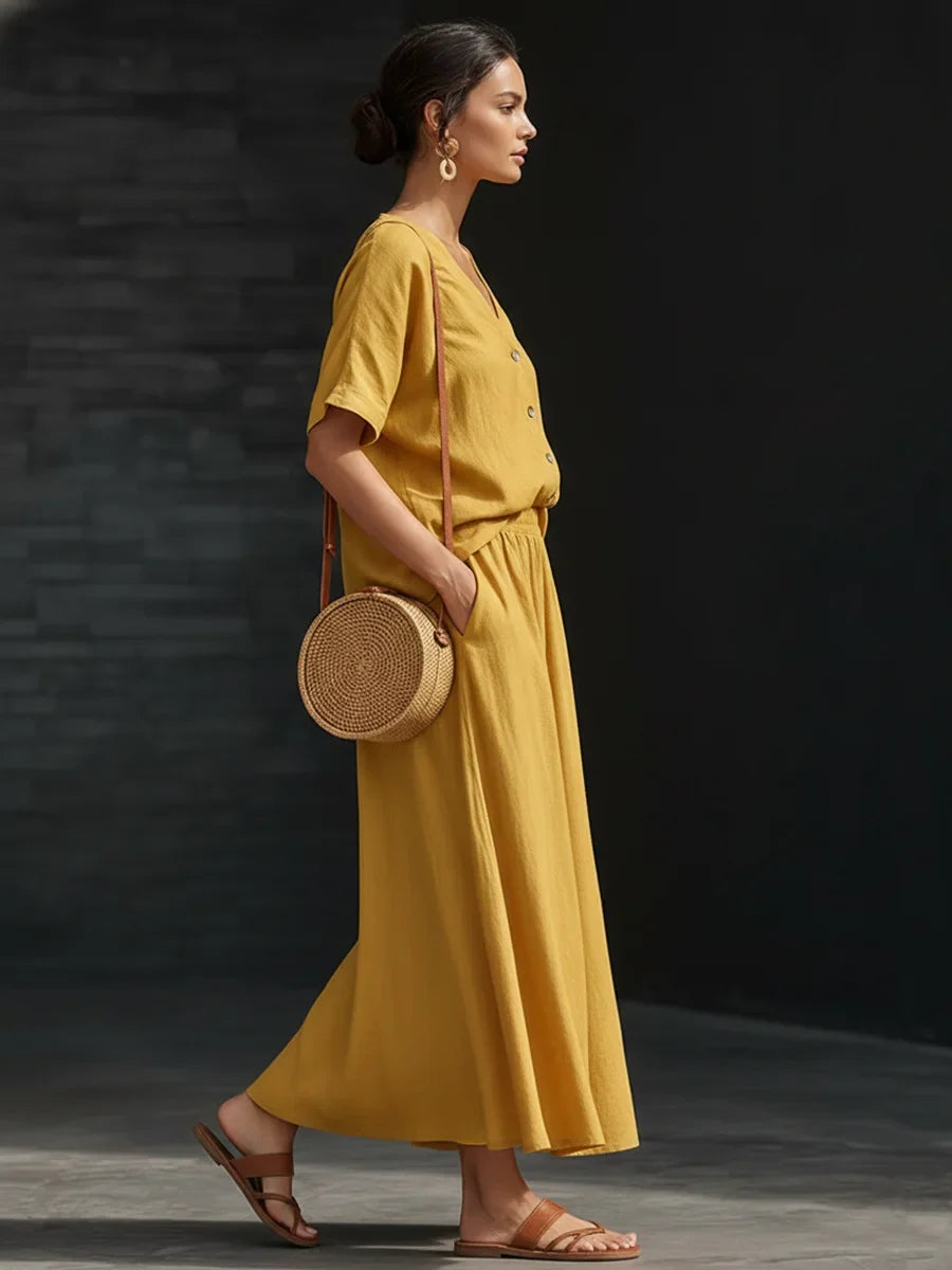 Haven Beck Isla Relaxed Co-Ord Set V-Neck Blouse Maxi Skirt