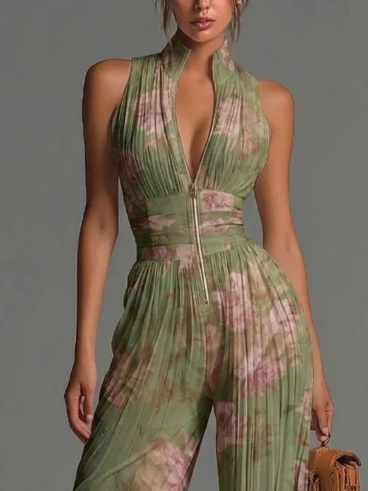 Haven Beck Cassidy Floral Pleated Wide Leg Jumpsuit