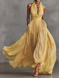 Haven Beck Ruffle Trim Evening Maxi Dress Backless Pleated