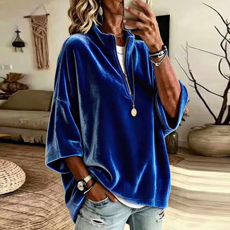 Mirelle Soft Comfort Half Zip Pullover Women's Relaxed Batwing Top