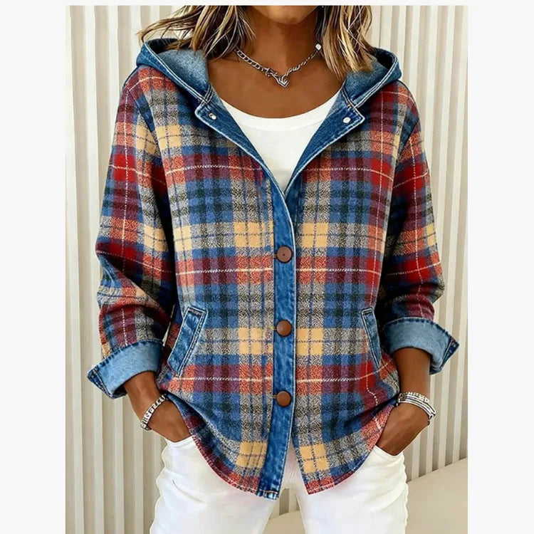 Haven Beck Piper Contrast Plaid Jacket Women's Casual Hooded