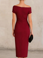 Haven Beck Megan Pleated Slit Midi Dress Women's Stretch Fabric Dress