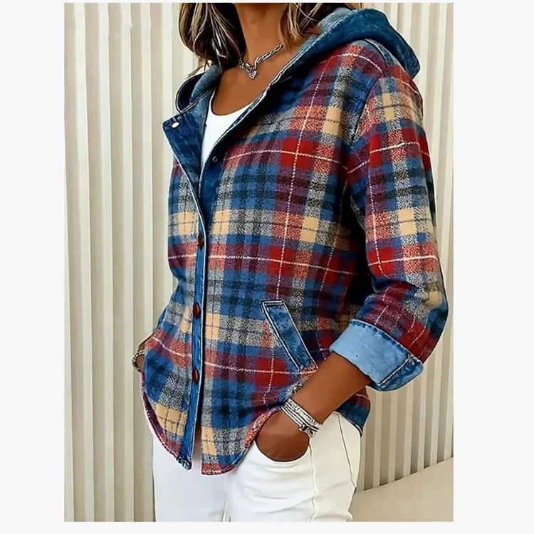 Haven Beck Piper Contrast Plaid Jacket Women's Casual Hooded