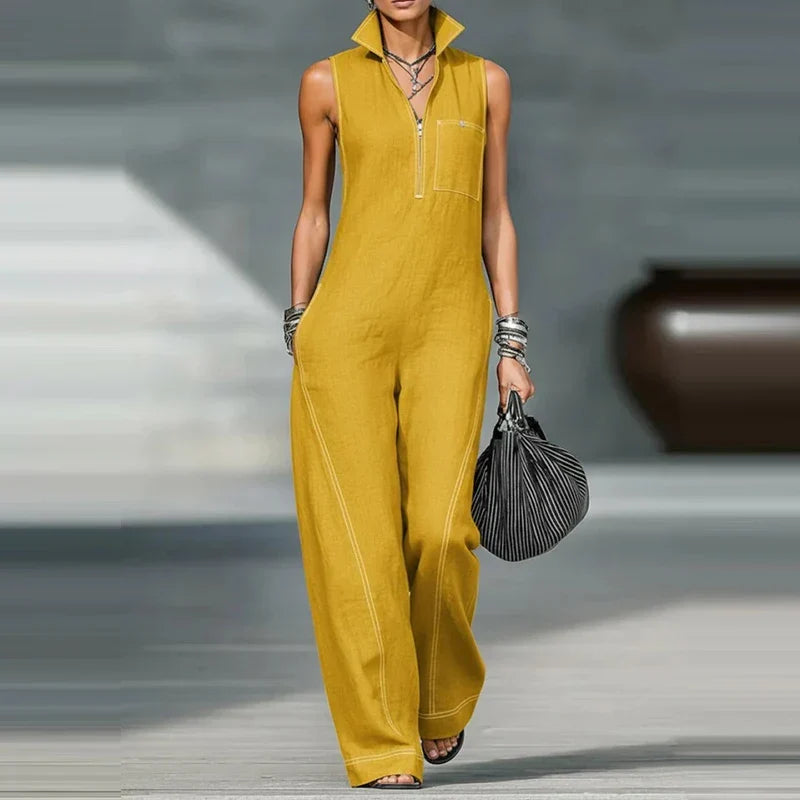 Haven Beck Lorane Sleeveless Wide Leg Jumpsuit Stand Collar