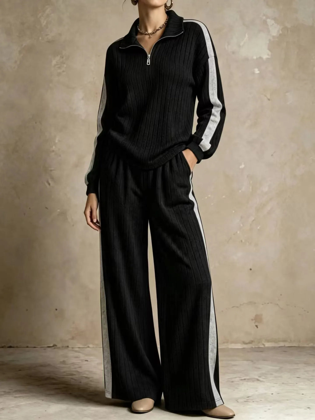 Maribel Ribbed Half Zip Two Piece Set Women's