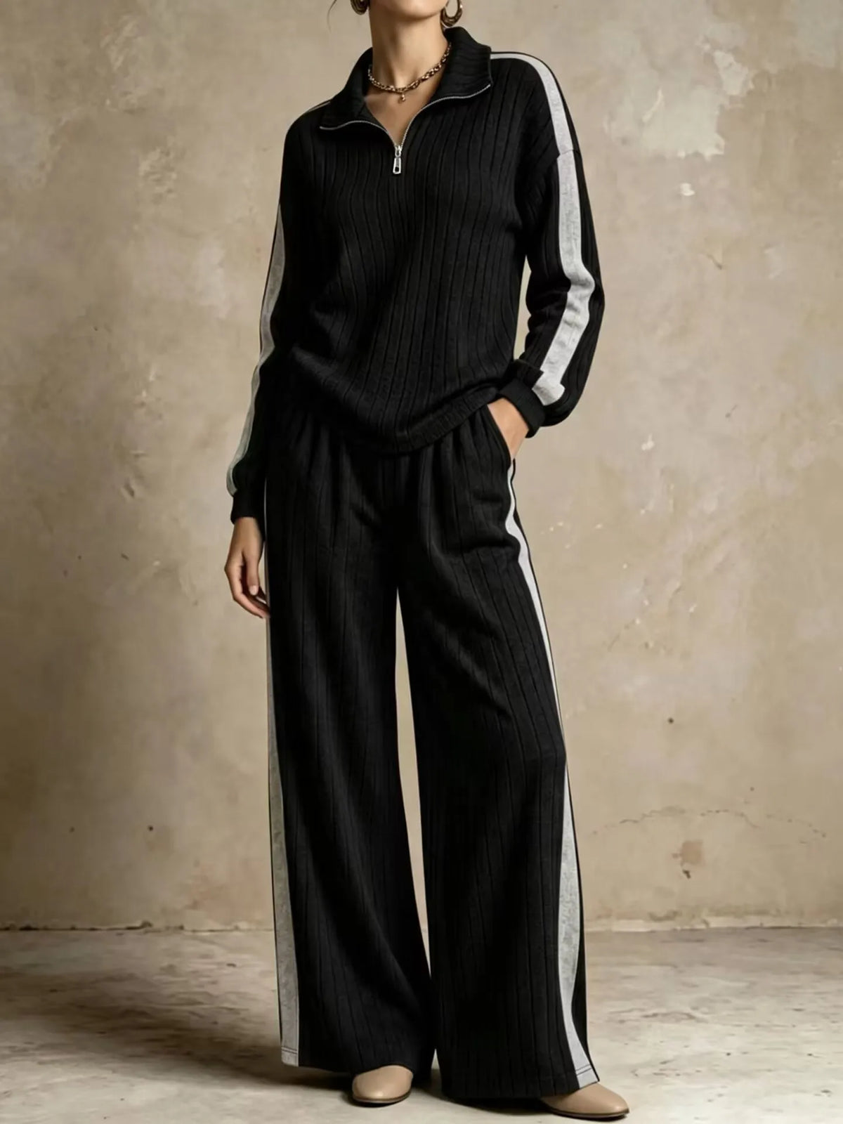 Maribel Ribbed Half Zip Two Piece Set Women's
