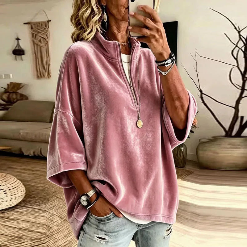 Mirelle Soft Comfort Half Zip Pullover Women's Relaxed Batwing Top
