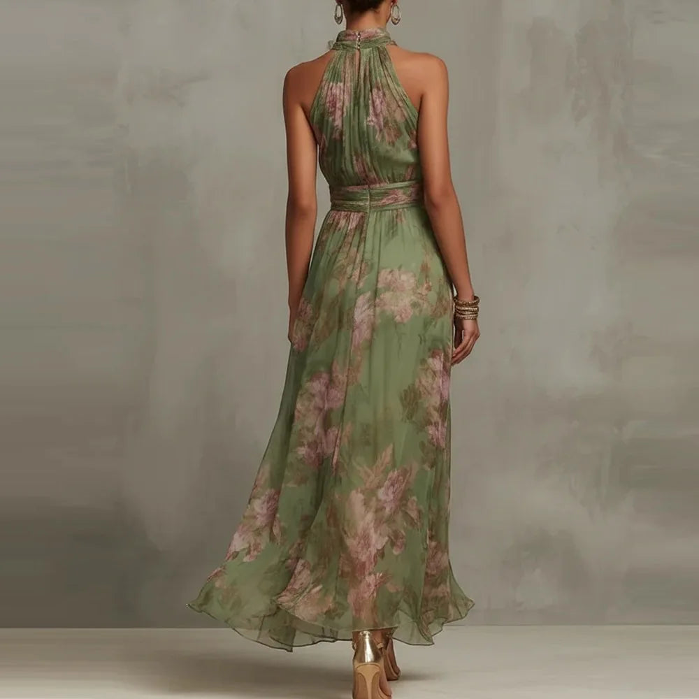 Haven Beck Natalie Floral Maxi Wedding Guest Dress Halter Neck