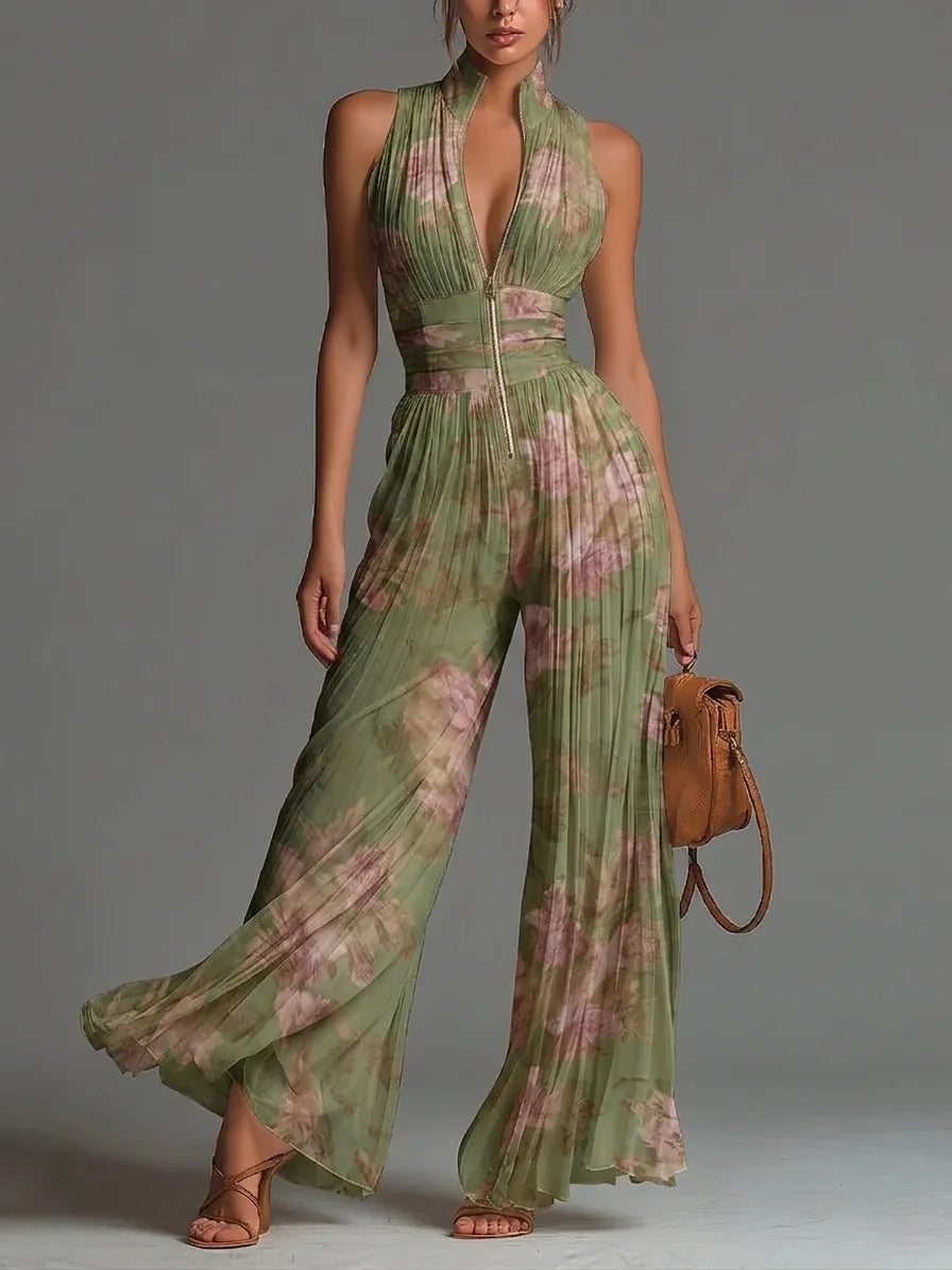 Haven Beck Cassidy Floral Pleated Wide Leg Jumpsuit