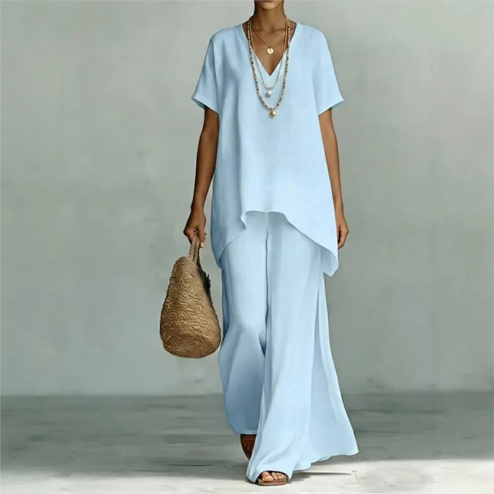 Haven Beck Linen Two Piece Set Women's Casual Wide-Leg Suit