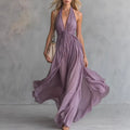 Haven Beck Roselyn Flowy Evening Dress Pleated Backless