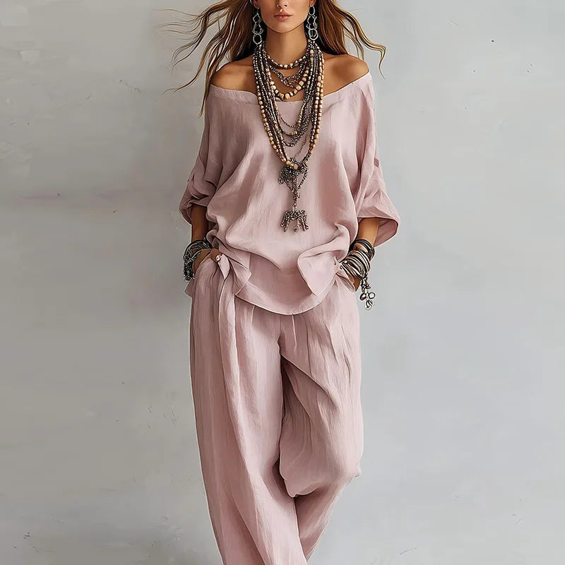 Haven Beck Paulina Off-Shoulder Co-ord Set with Wide-Leg Trousers