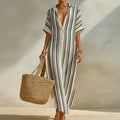Olivia Linen Long Shirt Dress Women's Relaxed Fit Stripe
