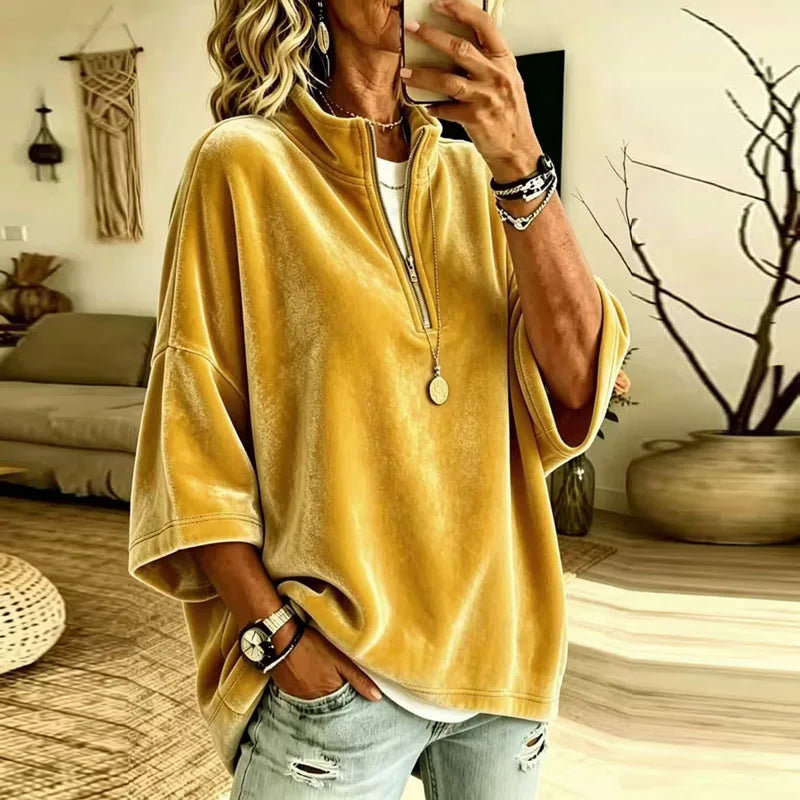 Mirelle Soft Comfort Half Zip Pullover Women's Relaxed Batwing Top