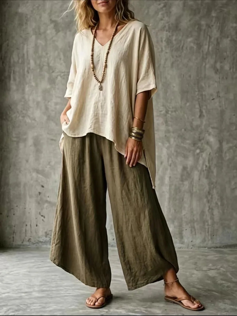 Haven Beck Noelle Linen Blend Co-Ord Set V-Neck Tunic