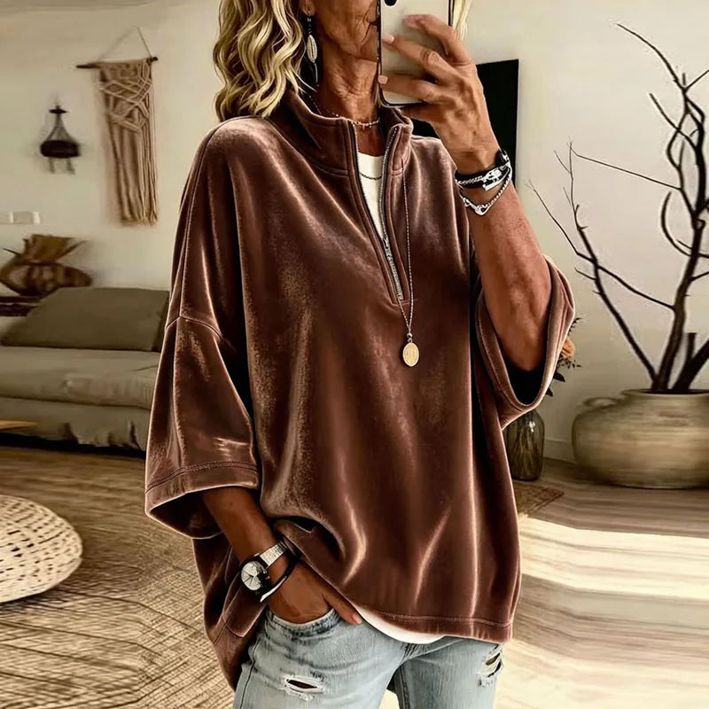 Mirelle Soft Comfort Half Zip Pullover Women's Relaxed Batwing Top