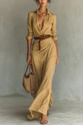 Haven Beck Perla Long Sleeve Wrap Maxi Dress V-Neck Solid