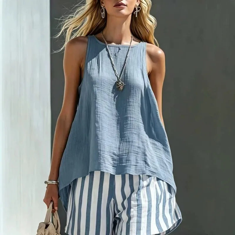Haven Beck Belle Sleeveless Tank And Striped Shorts Set