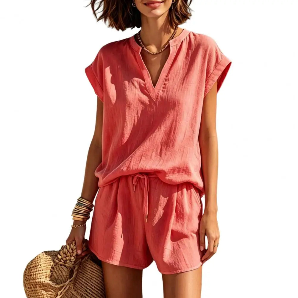 Haven Beck Valentina Casual Summer Co-Ord Set Notch V-Neck