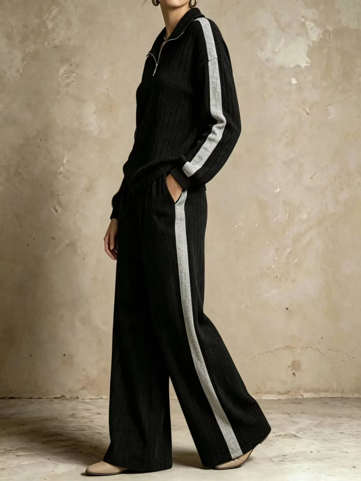Maribel Ribbed Half Zip Two Piece Set Women's