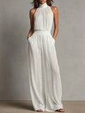 Haven Beck Celina Sleeveless Halter Wide Leg Chiffon Jumpsuit