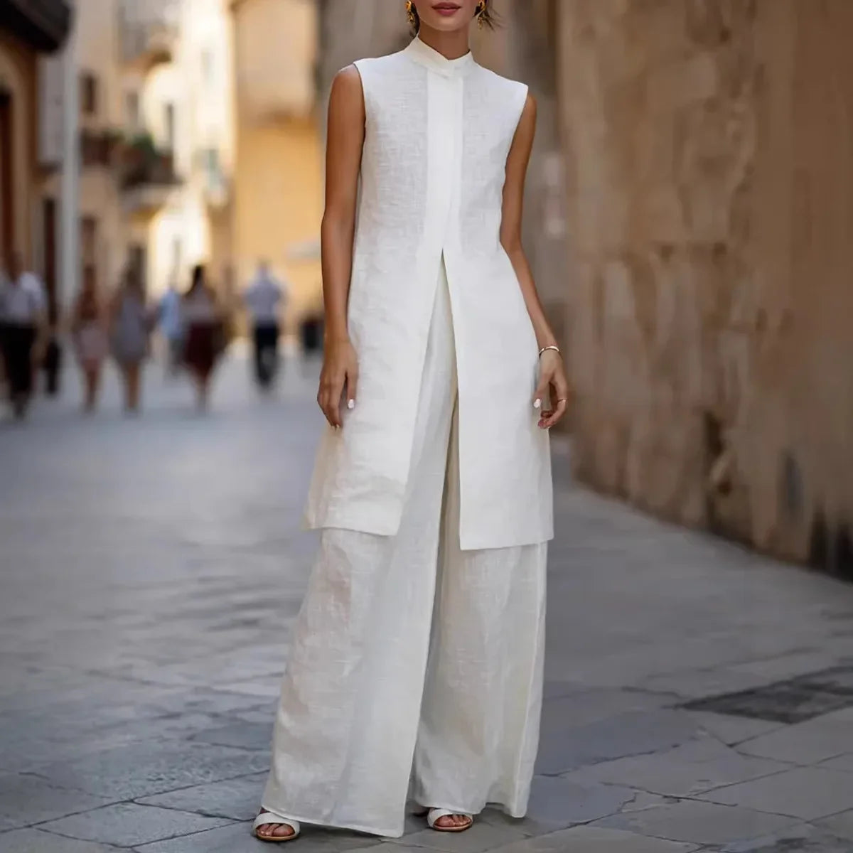 Aveline Sleeveless Cotton Linen Wide Leg Two-Piece Set