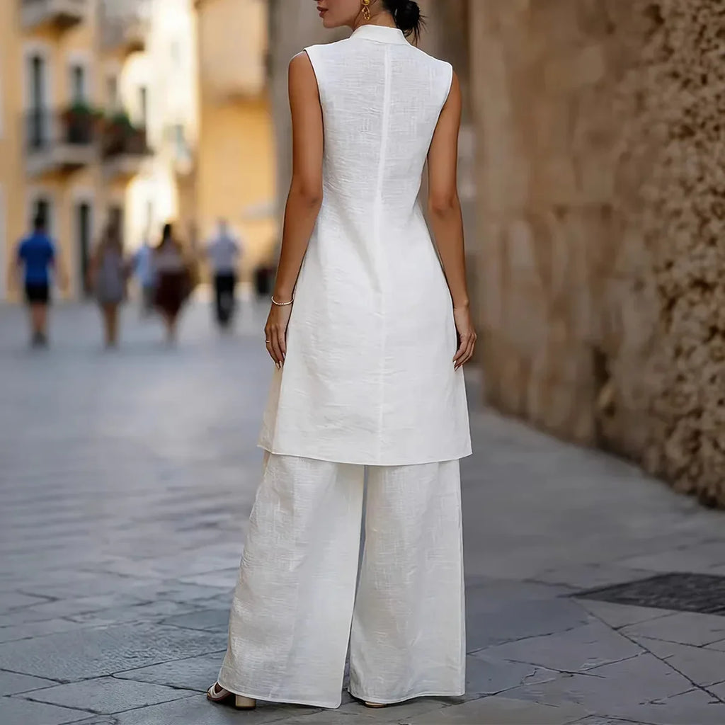 Aveline Sleeveless Cotton Linen Wide Leg Two-Piece Set