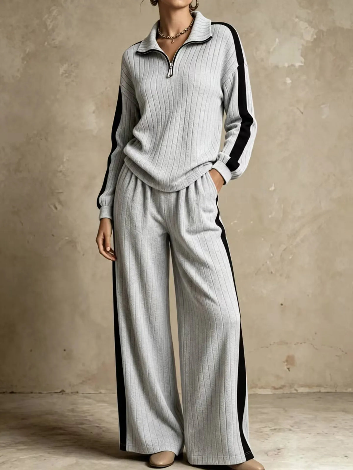 Maribel Ribbed Half Zip Two Piece Set Women's