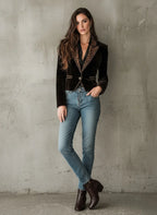 Haven Beck Bianca Leopard Trim Velvet Blazer Women's Fitted