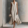 Haven Beck Andrea V-neck Flowy Sundress Sleeveless Ruffle Hem