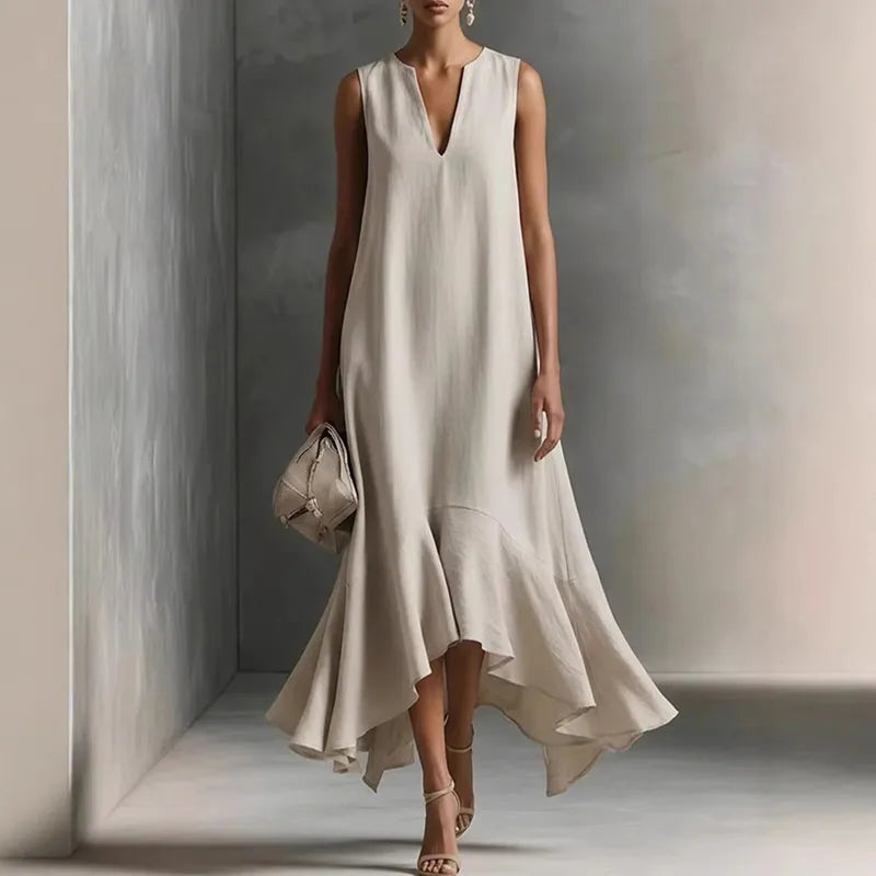Haven Beck Andrea V-neck Flowy Sundress Sleeveless Ruffle Hem