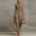 Haven Beck Natalie Floral Maxi Wedding Guest Dress Halter Neck