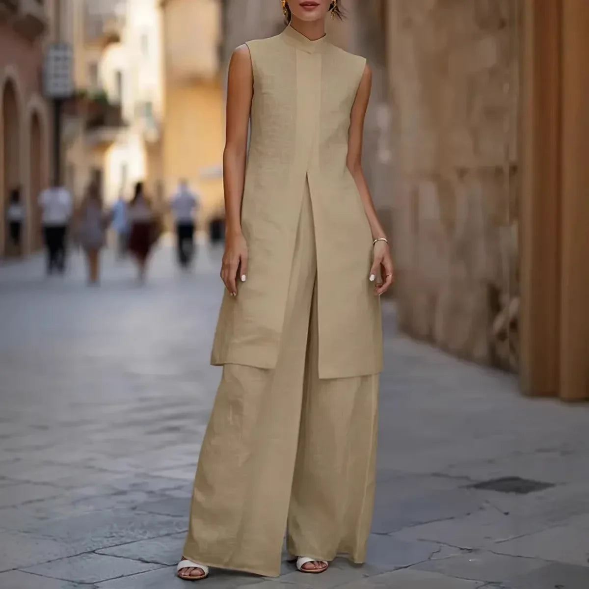 Aveline Sleeveless Cotton Linen Wide Leg Two-Piece Set