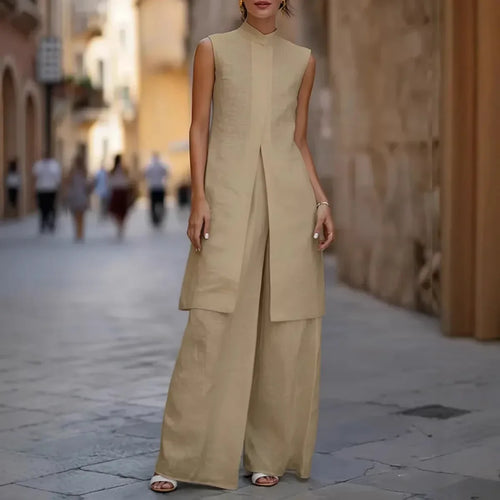 Aveline Sleeveless Cotton Linen Wide Leg Two-Piece Set