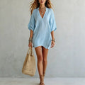 Haven Beck Bea V Neck Tunic Mini Dress Cotton Linen