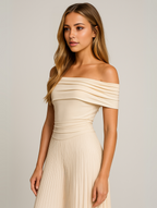 The Hills Nashville Bella Pleated Maxi Dress Off-Shoulder Wedding Guest