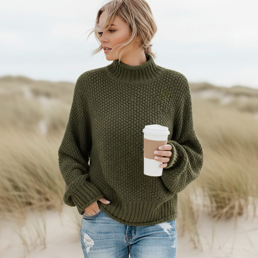 Boho Beach Hut Turtleneck Knit Loose Pullover Fashion Sweater